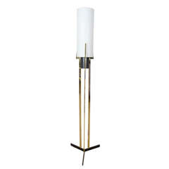 Brass and Frosted Glass French Modernist Arlus Floor Lamp
