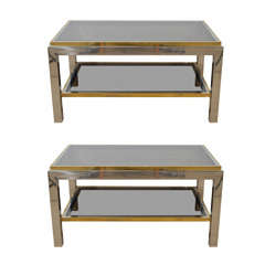 A Pair of Willy Rizzo Chrome, Brass and Glass End Tables.