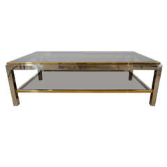 Willy Rizzo Chrome, Brass and Smoked Glass Coffee Table
