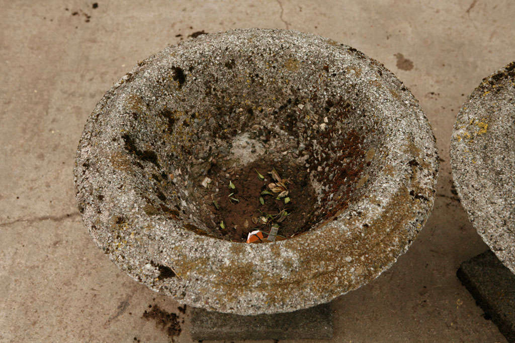 Concrete Pair of  Round Composition Urns