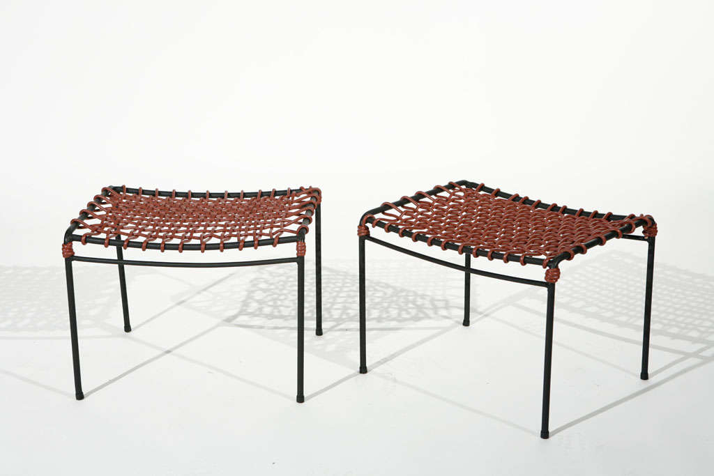 Woven Leather and Iron Stools
