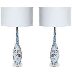 Pair of Very Lovely Pottery Multicolour Table Lamps