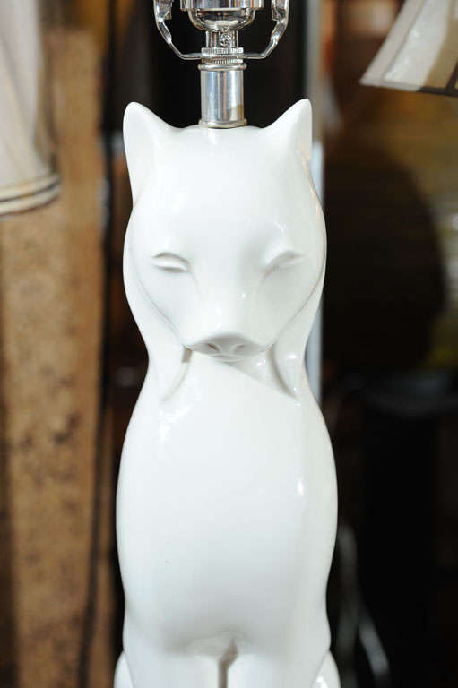 Art Deco Chinese Porcelain Cat Lamp 4