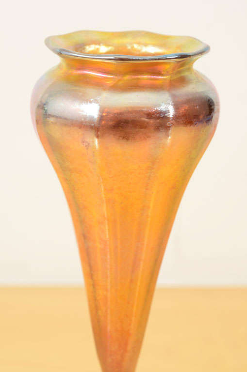 American Tiffany Studios Favrile Gold Floriform Vase For Sale