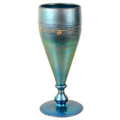 Steuben Carder Decorated Blue Vase