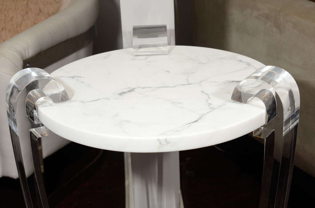 Art Deco Pair of Custom Lucite and Marble Side Tables