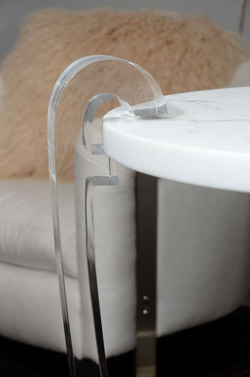 American Pair of Custom Lucite and Marble Side Tables
