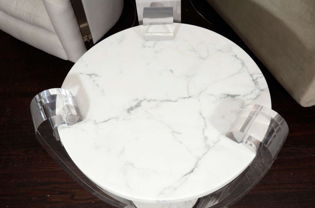 Pair of Custom Lucite and Marble Side Tables In New Condition In New York, NY