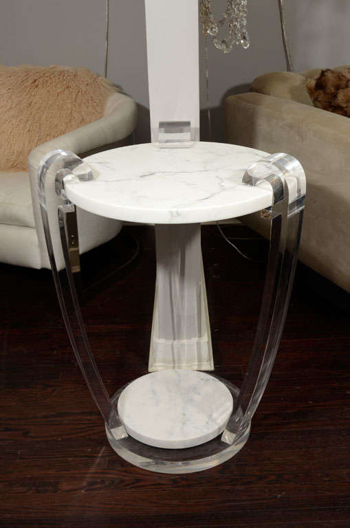 Pair of Custom Lucite and marble side tables. Customization is available in different sizes and stone colors.