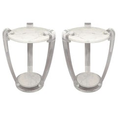 Pair of Custom Lucite and Marble Side Tables
