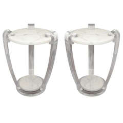 Pair of Lucite and Hoaned Marble Side Tables 1