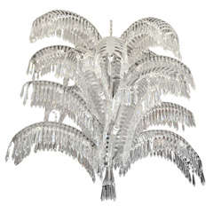 Stainless Steel and Cut Crystal Palm Tree Chandelier