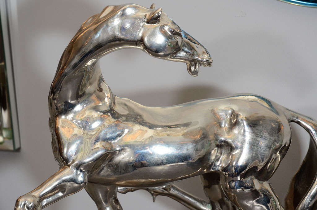 Polished Nickel Plated Horse Sculpture In Good Condition In New York, NY