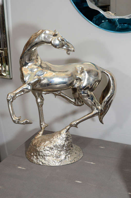 American Polished Nickel Plated Horse Sculpture