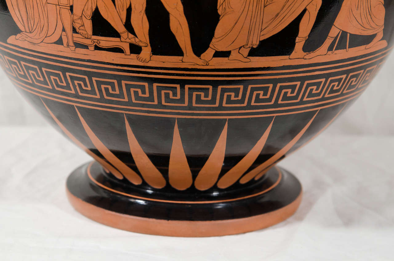 Danish Neoclassical Red Figure Vase with Greek Key Pattern