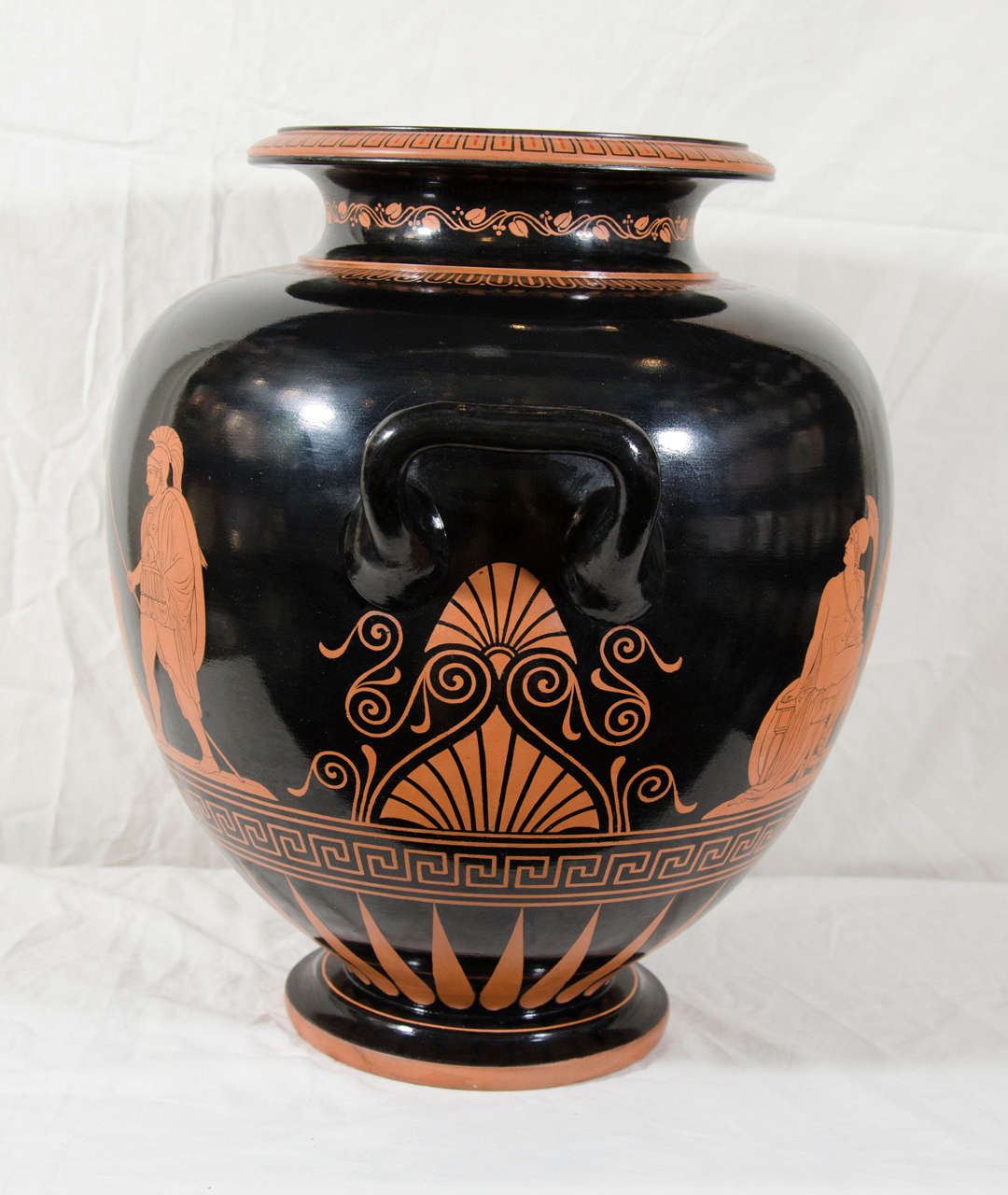 19th Century Neoclassical Red Figure Vase with Greek Key Pattern