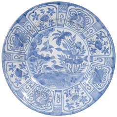 Dutch Delft Blue and White Chinoiserie Decorated Charger