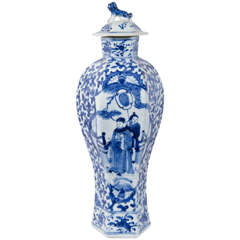 A Chinese Kangxi Blue and White Covered Mantle Vase