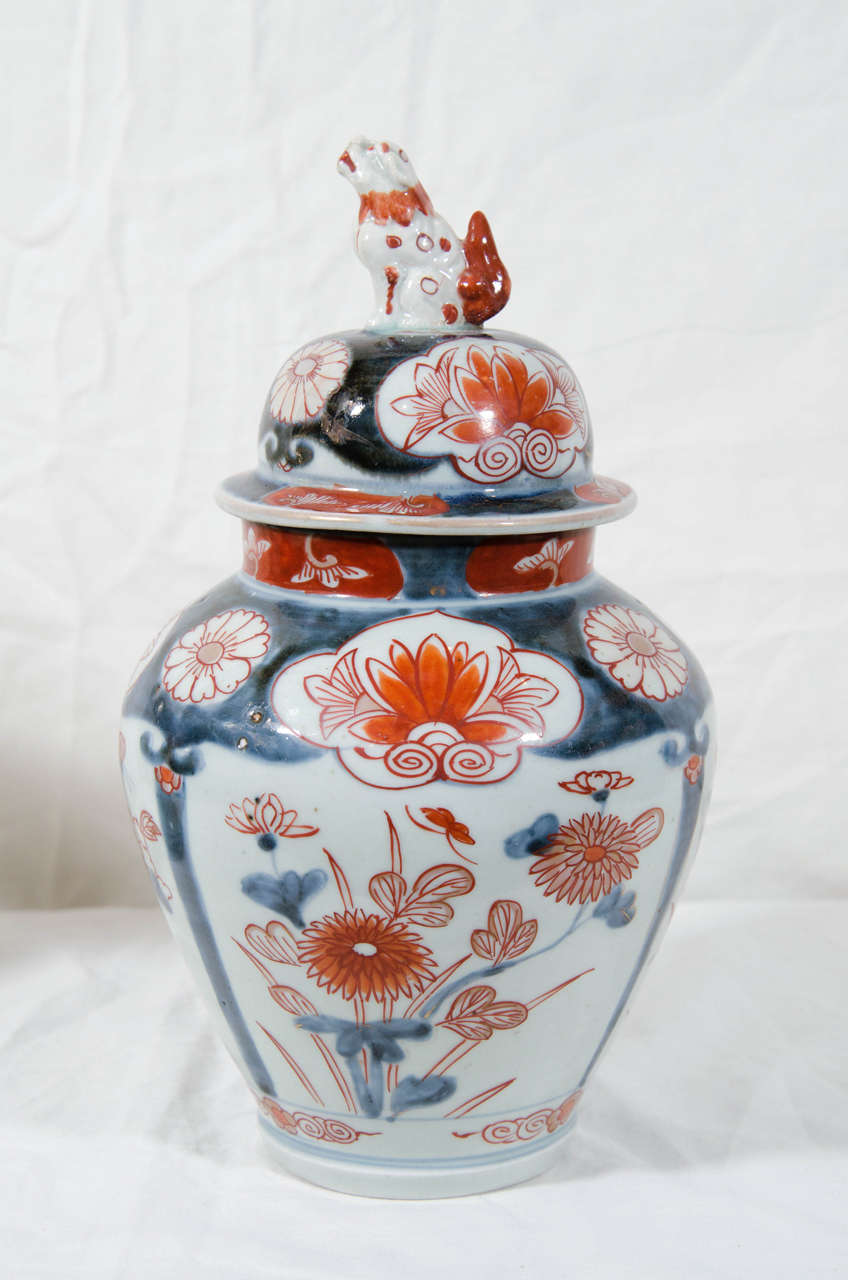 Antique Chinese Five Piece Porcelain Garniture Painted in Imari Colors