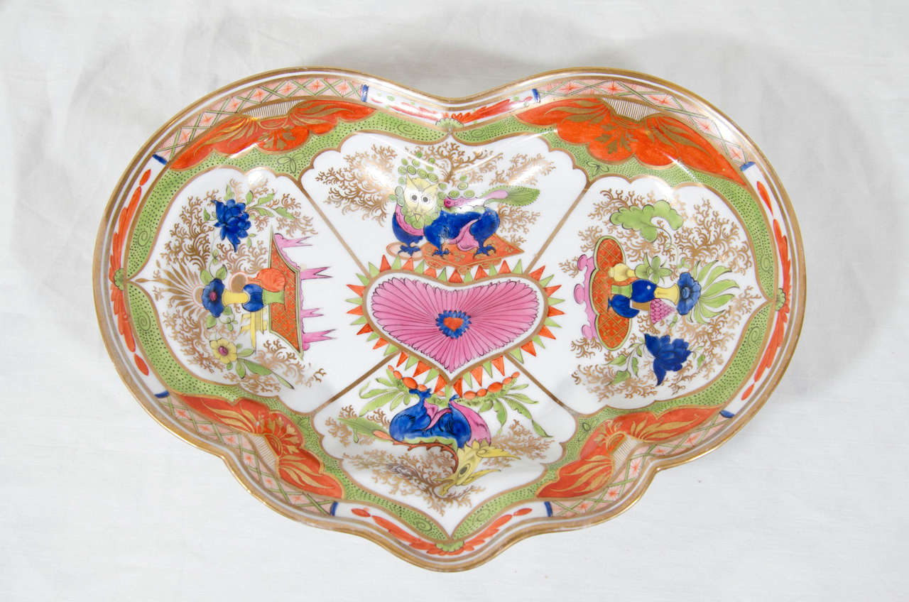 19th Century Chamberlain's Worcester Bengal Tiger Heart Shaped Dish