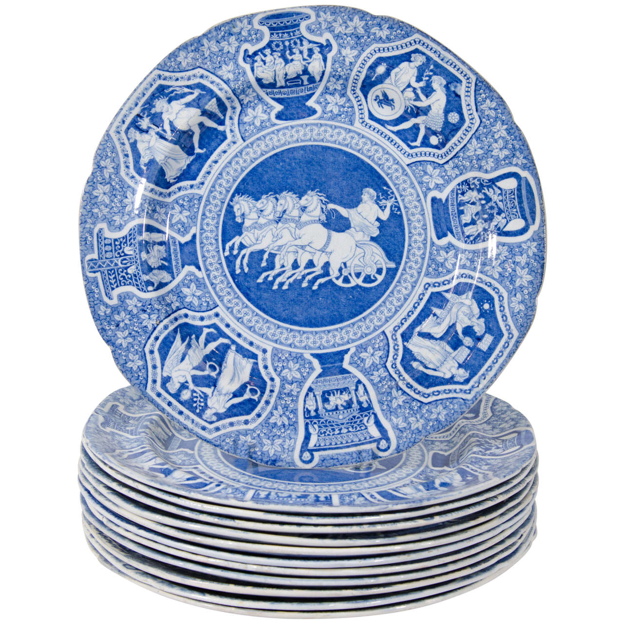 Superbe Vintage Spode Design Italien Bleu & Blanc Céramique X2 Dinner Plate