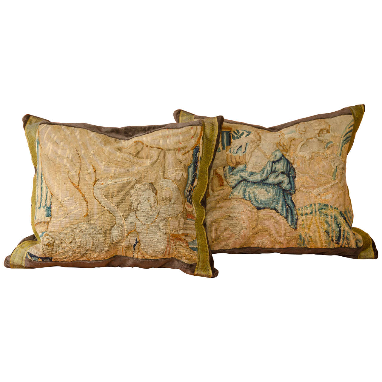 Pair of Flemish Tapestry Cushions For Sale