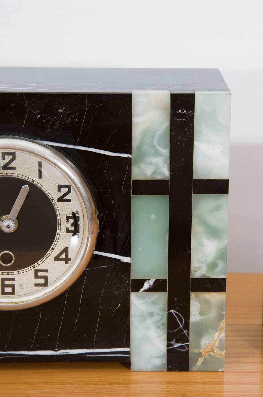 Mid-20th Century Art Deco Mantle Clock and Garniture