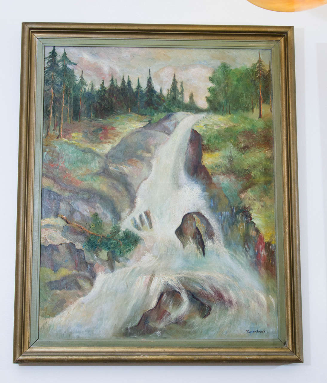More peaceful than a feng shui fountain, this post-impressionist oil on canvas shows a stunningly normal scene from the Swedish forest. Stands of linden trees, fir and aspen frame a brook created from melting snow, forming a waterfall you can almost