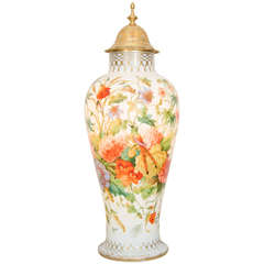 French Baccarat Opaline Glass Enameled Vase with Floral Pattern, circa 1845