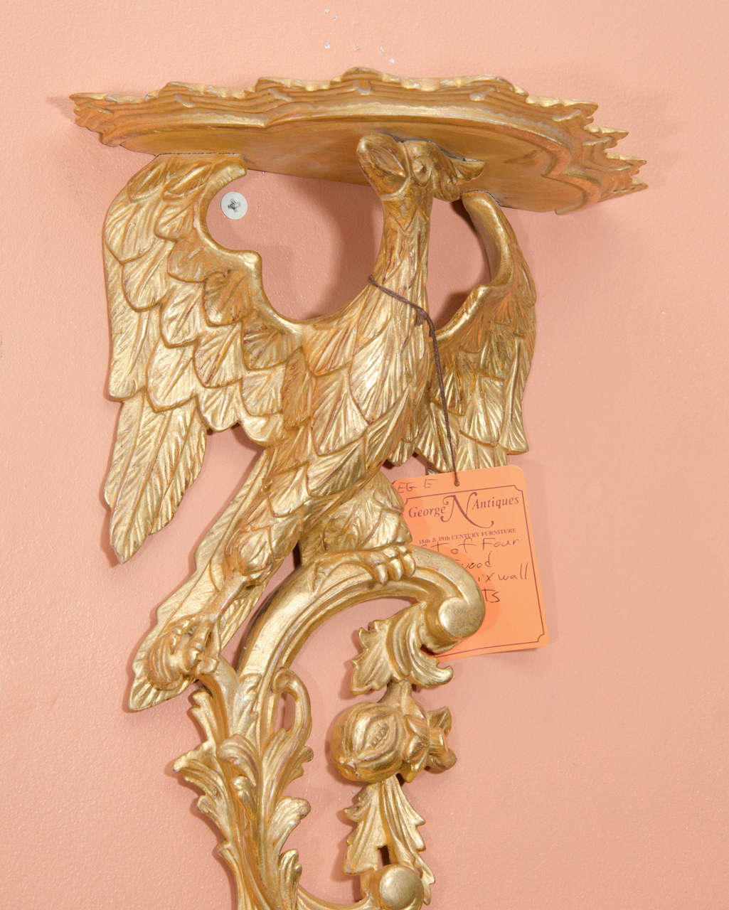 English Pair of Rococo Giltwood Phoenix Brackets For Sale