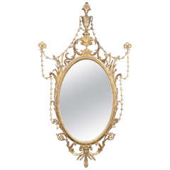 Miroir ovale en bois doré de Hepplewhite avec guirlandes