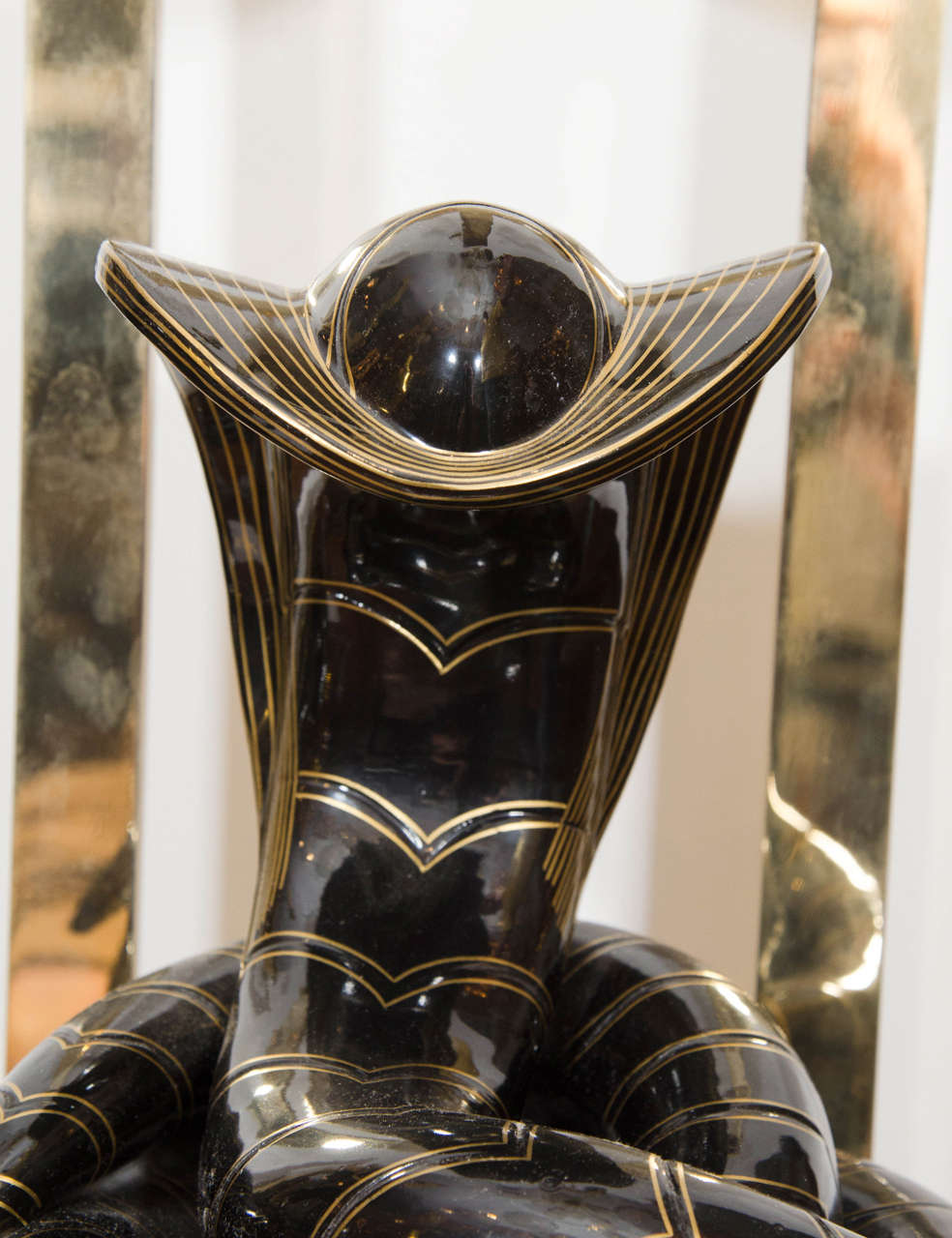 American Pair of Enameled Brass Cobra Table Lamps with Brass Hardware on Lucite Bases