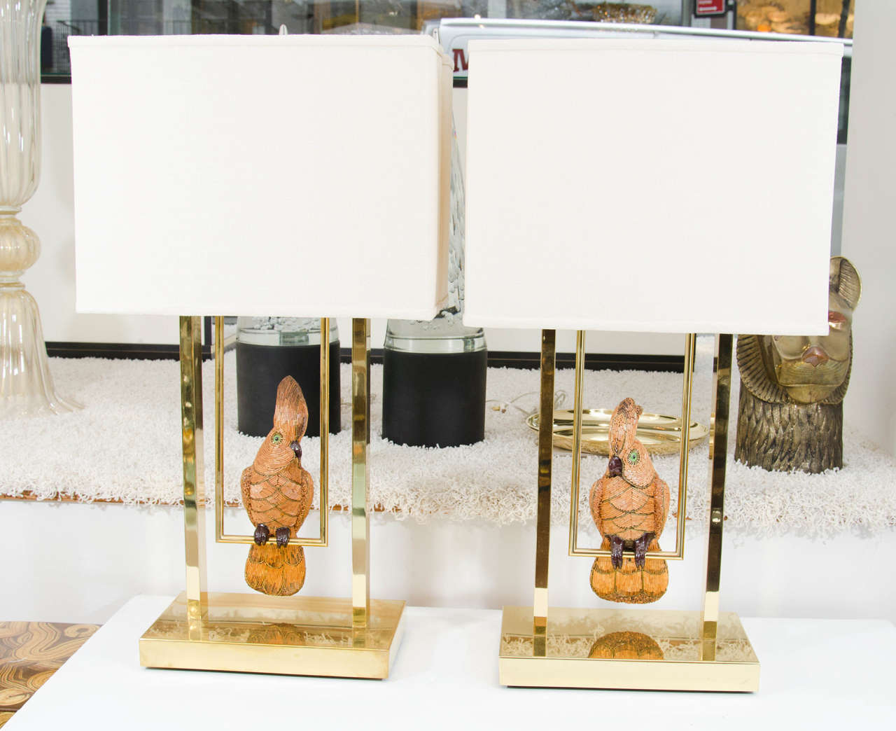 Pair of Perched Cockatiel Lamps