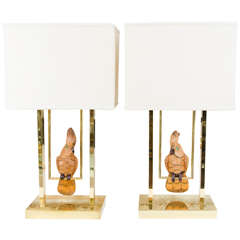 Pair of Perched Cockatiel Lamps