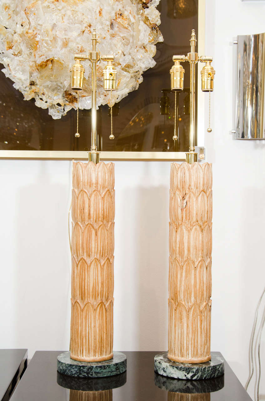 Pair of Pickled Wood Lamps