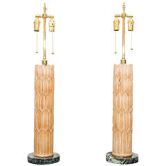Pair of Pickled Wood Lamps