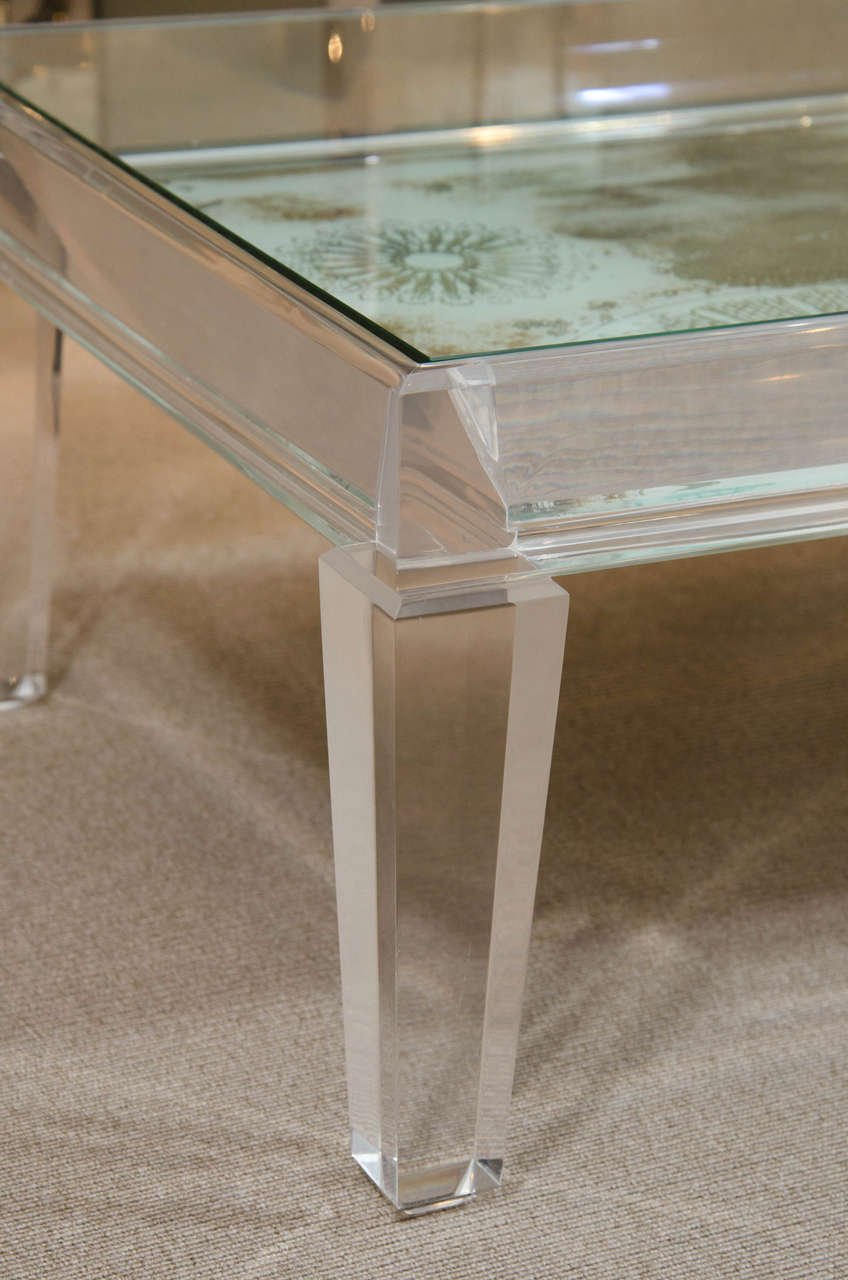 Glass Midcentury Lucite Coffee Table For Sale