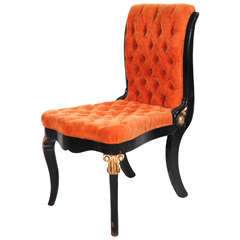 Neoclassical Tufted Accent Chair in Orange Corduroy