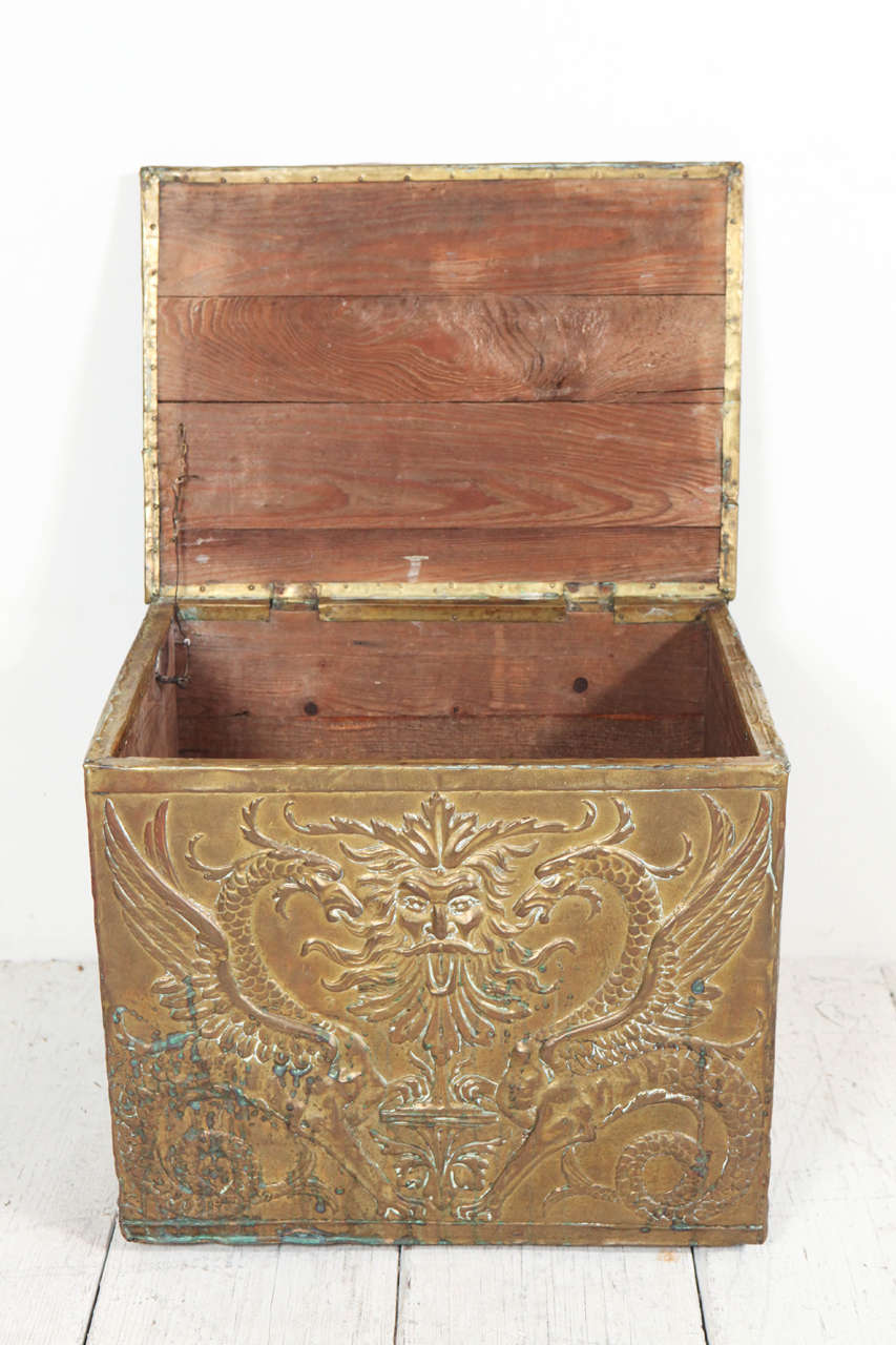 20th Century Repousse Decorated Gold Coal Box