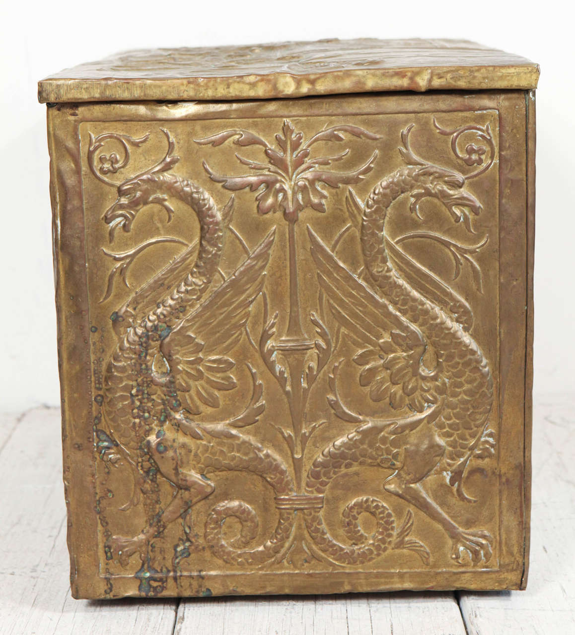 Repousse Decorated Gold Coal Box 1