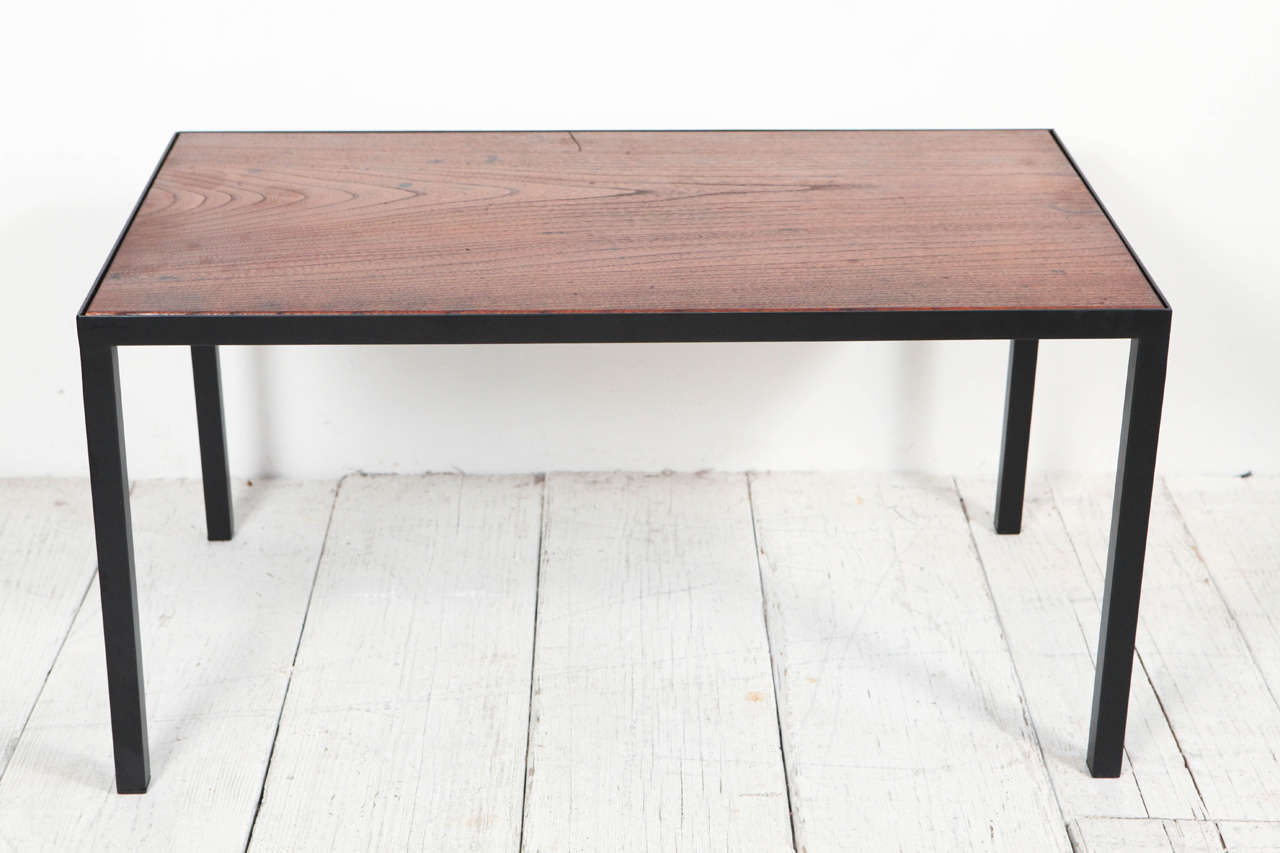 Dark Stained Oak Table with Metal Frame