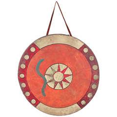 Ceremonial Drum Wall Hanging in Orange and Red