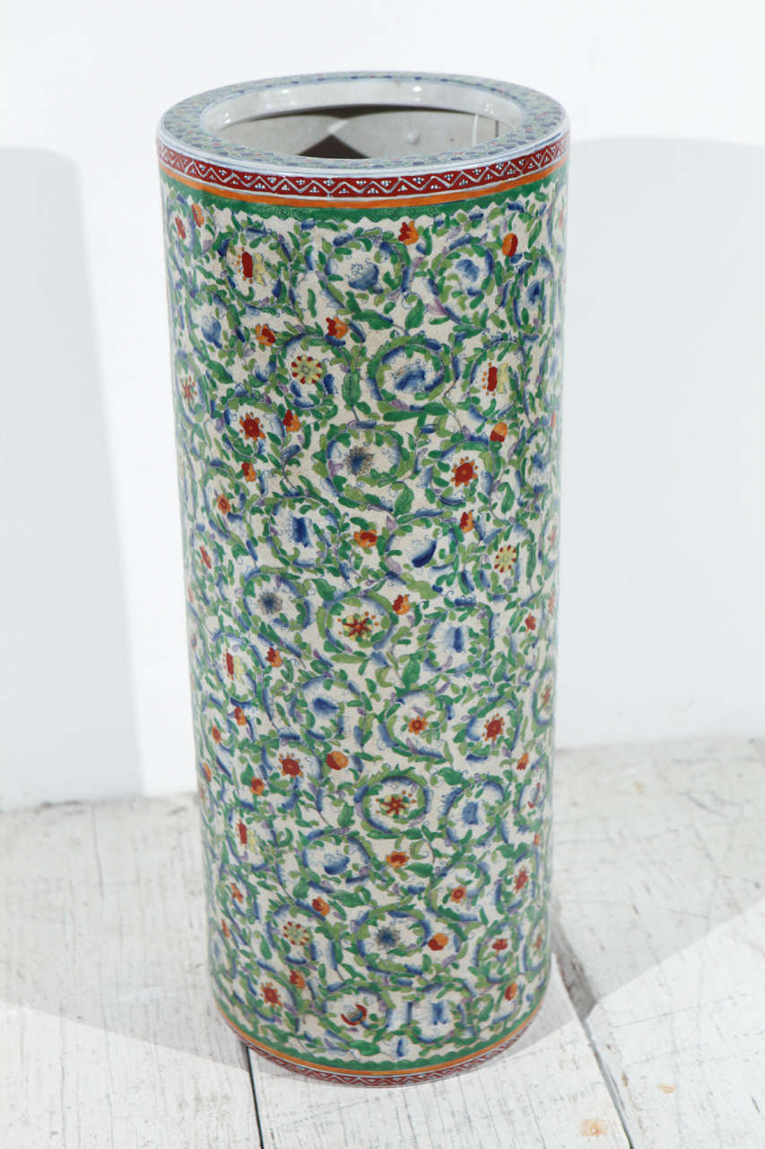 Hand painted cylinder cane or umbrella holder. Potential use as vase for large branches as well.
