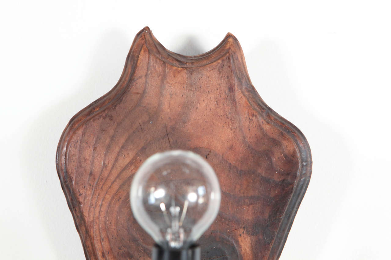 Mid-20th Century Rustic Carved Wooden Wall Sconces