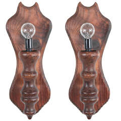 Rustic Carved Wooden Wall Sconces