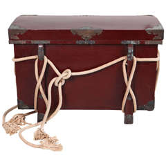 Red Lacquered Japanese Trunk with Rope Detail
