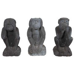 Vintage Set of Three Lava Sculpture Monkeys See, Hear, Speak No Evil