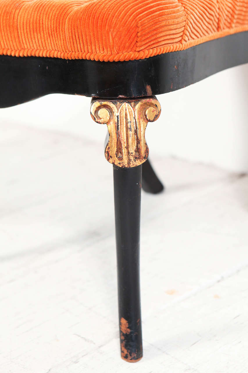 Neoclassical Tufted Accent Chair in Orange Corduroy at 1stDibs