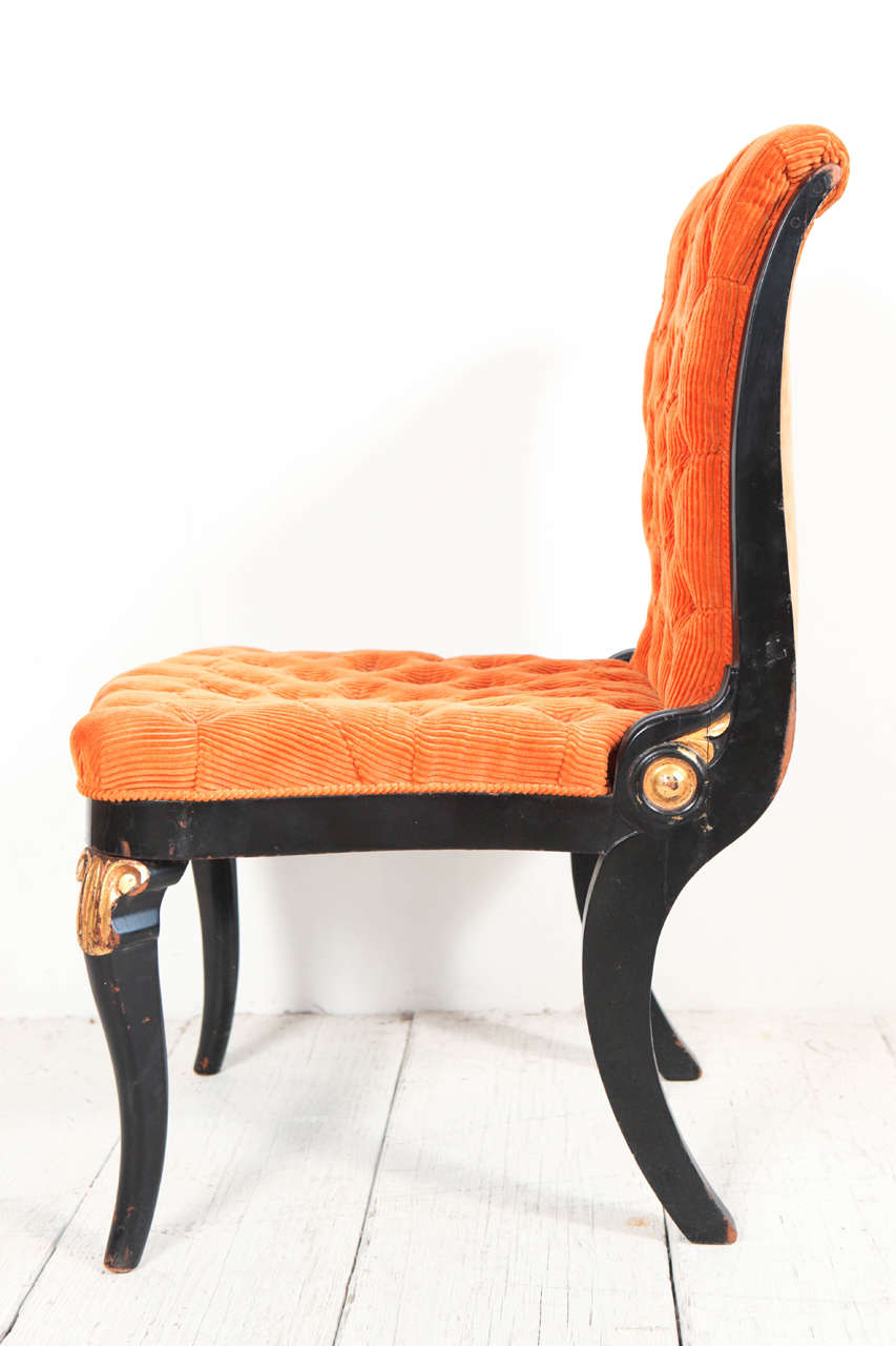Neoclassical Tufted Accent Chair in Orange Corduroy at 1stDibs