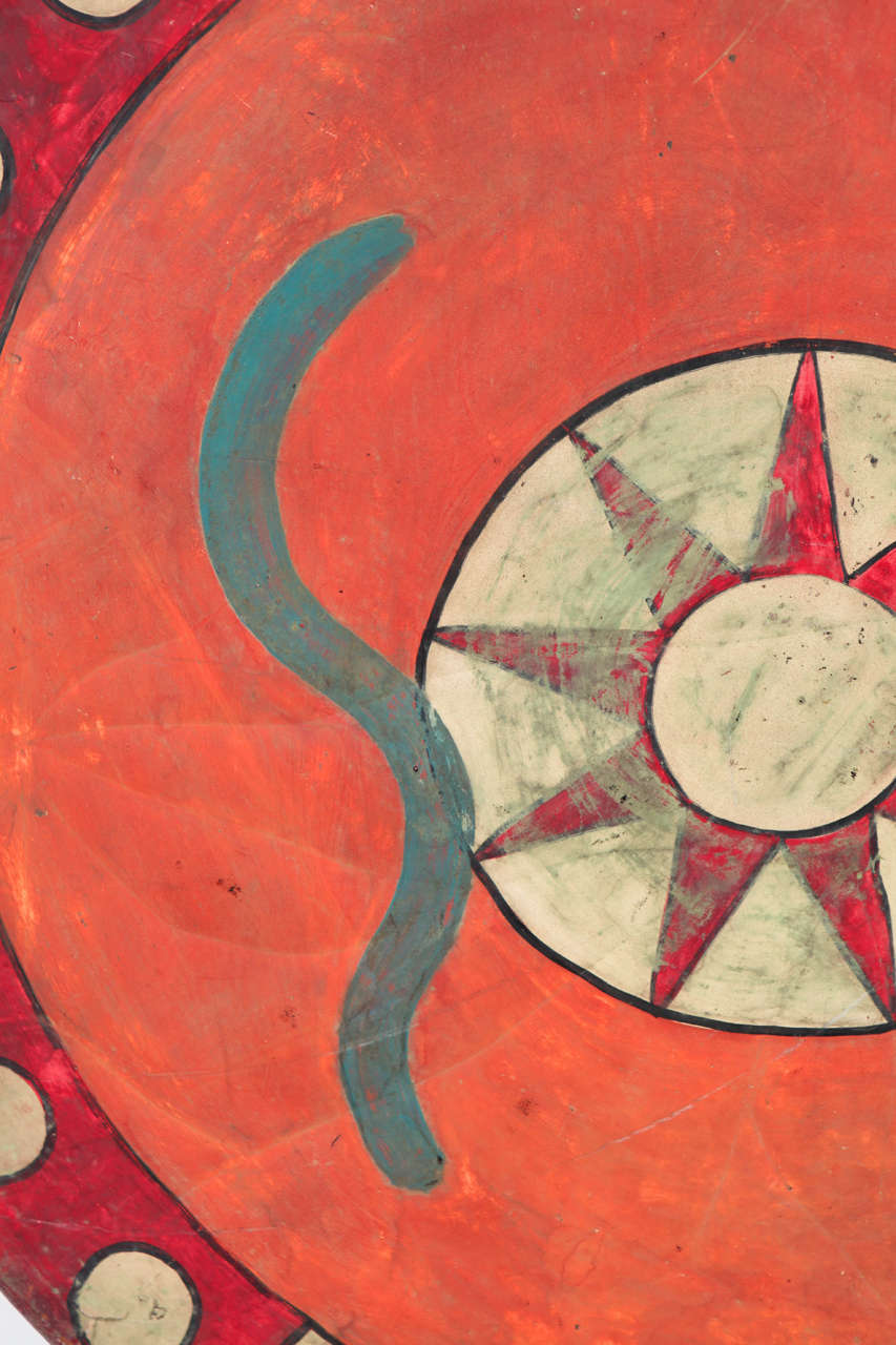 Ceremonial Drum Wall Hanging in Orange and Red at 1stDibs